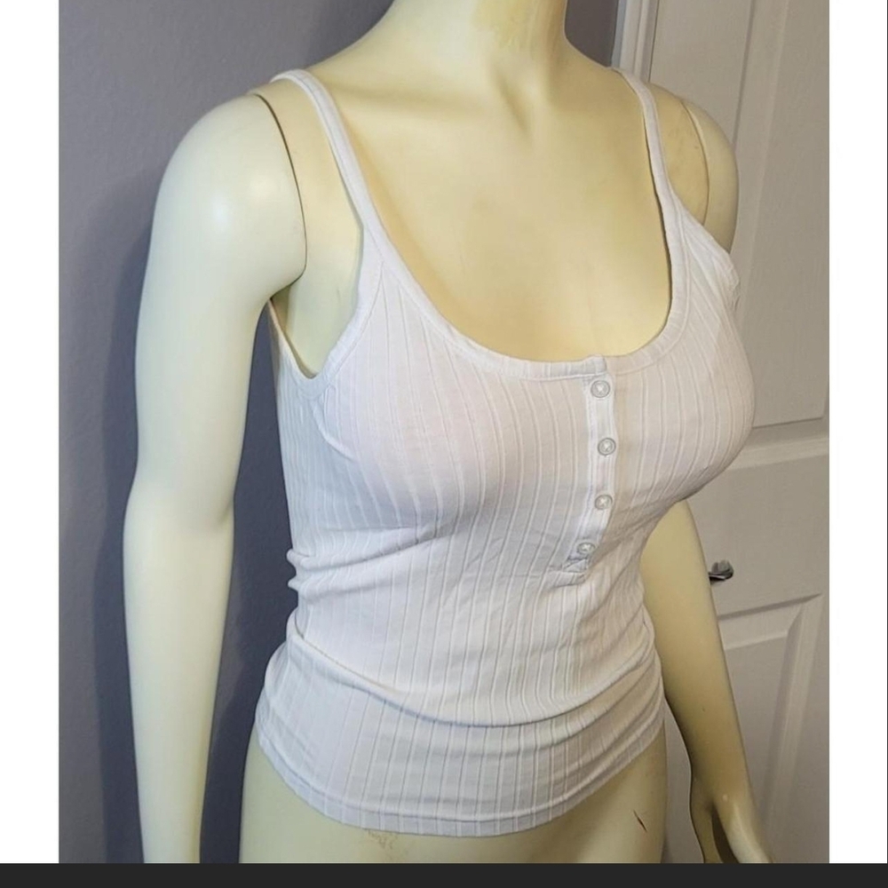 White Ribbed Button-Front Tank Top